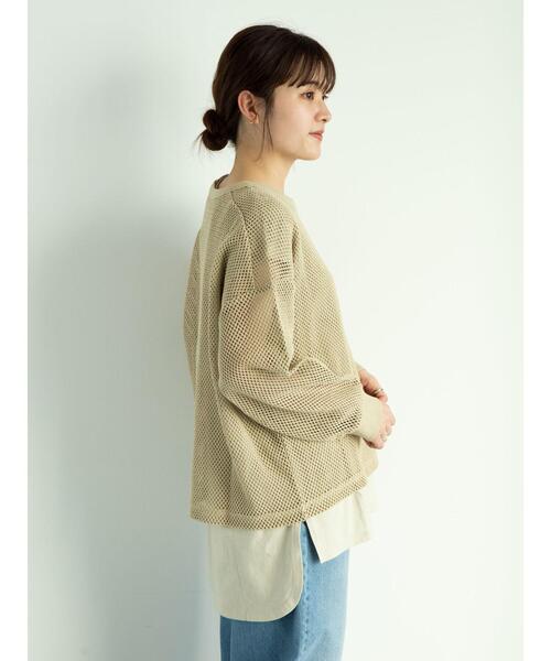 Green Parks(グリーンパークス)の「SET2点 メッシュプルオーバー+Tシャツ*(Tシャツ/カットソー・レディース・グレイッシュベージュ/オフホワイト/カーキ・FREE)」の20枚目の写真