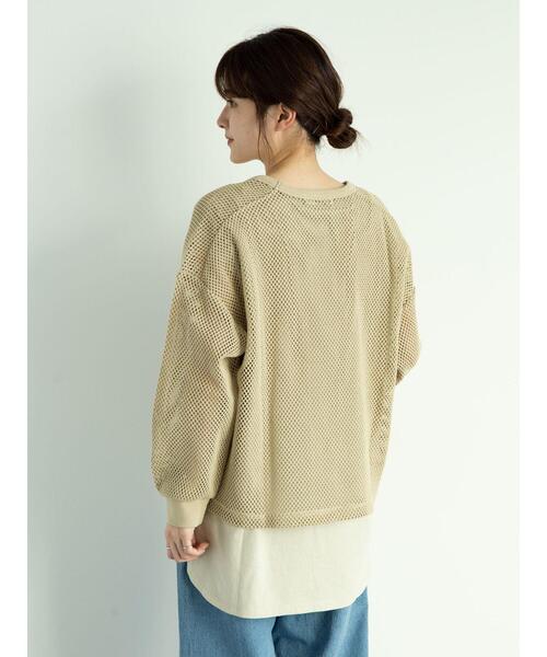 Green Parks(グリーンパークス)の「SET2点 メッシュプルオーバー+Tシャツ*(Tシャツ/カットソー・レディース・グレイッシュベージュ/オフホワイト/カーキ・FREE)」の21枚目の写真