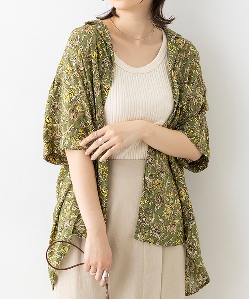 hunch(ハンチ)の「シアー×ジャガード 柄プリント 開襟シャツ(シャツ/ブラウス・レディース・ブラウン/イエロー/ライトカーキ・FREE)」の2枚目の写真