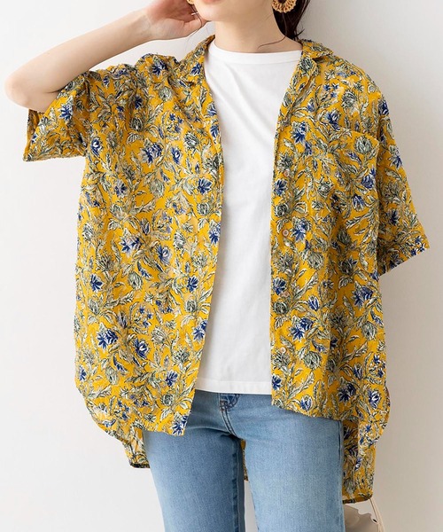 hunch(ハンチ)の「シアー×ジャガード 柄プリント 開襟シャツ(シャツ/ブラウス・レディース・ブラウン/イエロー/ライトカーキ・FREE)」の3枚目の写真