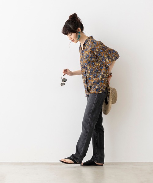 hunch(ハンチ)の「シアー×ジャガード 柄プリント 開襟シャツ(シャツ/ブラウス・レディース・ブラウン/イエロー/ライトカーキ・FREE)」の17枚目の写真