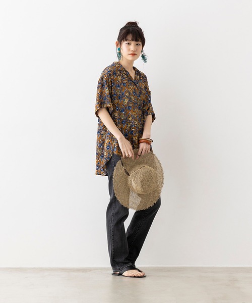 hunch(ハンチ)の「シアー×ジャガード 柄プリント 開襟シャツ(シャツ/ブラウス・レディース・ブラウン/イエロー/ライトカーキ・FREE)」の19枚目の写真