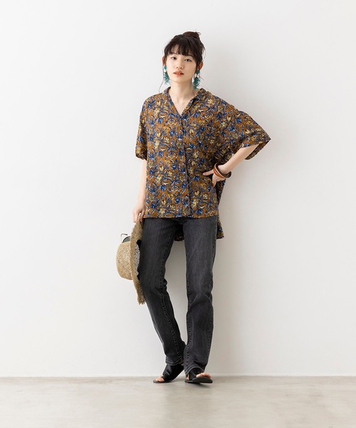 hunch(ハンチ)の「シアー×ジャガード 柄プリント 開襟シャツ(シャツ/ブラウス・レディース・ブラウン/イエロー/ライトカーキ・FREE)」の16枚目の写真