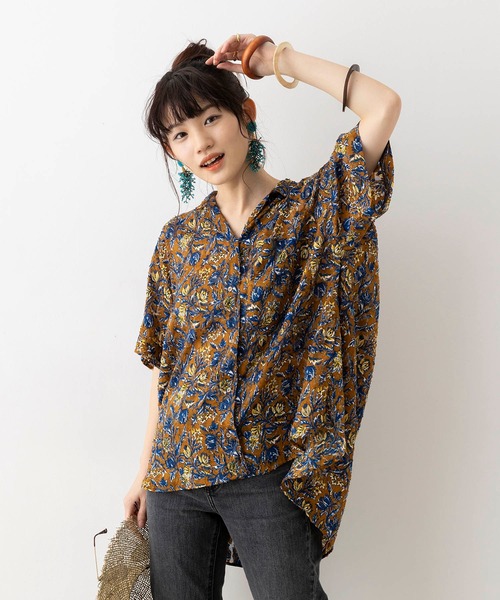 hunch(ハンチ)の「シアー×ジャガード 柄プリント 開襟シャツ(シャツ/ブラウス・レディース・ブラウン/イエロー/ライトカーキ・FREE)」の11枚目の写真