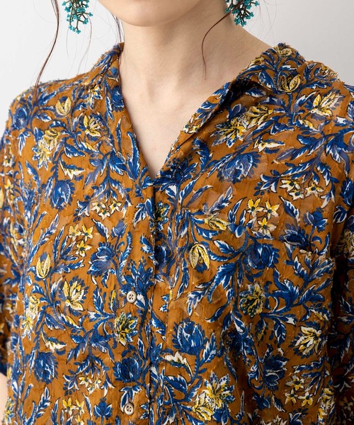 hunch(ハンチ)の「シアー×ジャガード 柄プリント 開襟シャツ(シャツ/ブラウス・レディース・ブラウン/イエロー/ライトカーキ・FREE)」の12枚目の写真