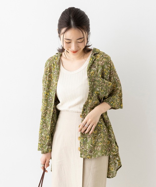 hunch(ハンチ)の「シアー×ジャガード 柄プリント 開襟シャツ(シャツ/ブラウス・レディース・ブラウン/イエロー/ライトカーキ・FREE)」の22枚目の写真