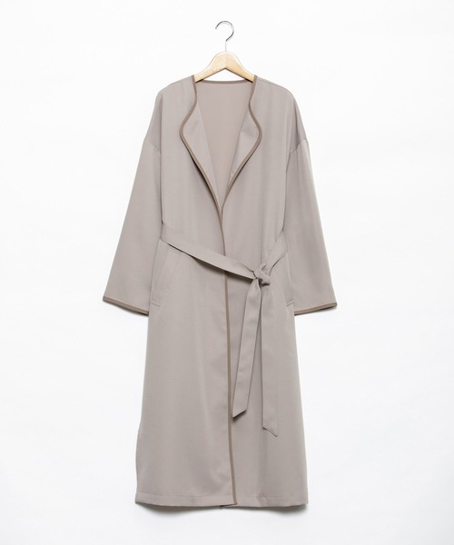 AS KNOW AS PINKY（アズノゥアズピンキー）の「パイピンスリっとコート（トレンチコート・レディース・ライトグリーン/ベージュ/グレー・FREE）」の2枚目の写真
