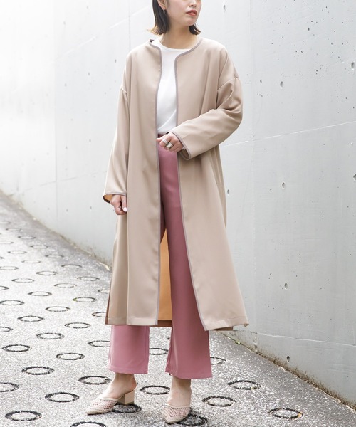 AS KNOW AS PINKY（アズノゥアズピンキー）の「パイピンスリっとコート（トレンチコート・レディース・ライトグリーン/ベージュ/グレー・FREE）」の6枚目の写真