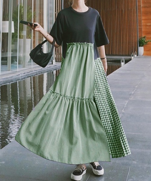 カットソー切り替えギンガムチェックティアードロングワンピース ワンピース Abitokyo アビトーキョー のワンピース カットソー切り替えギンガムチェックティアードロングワンピース A02b2860ab をセール価格で購入できます Abitokyo ワンピース ドレス