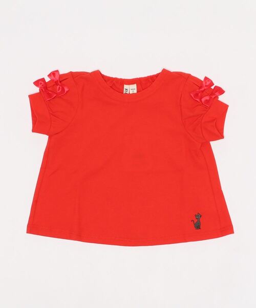 nino（ニノ）の「袖リボン　半袖Tシャツ（Tシャツ/カットソー・キッズ・レッド/クリーム/ブラック/オフホワイト/ベビーピンク・120cm/100cm/90cm/110cm）」の5枚目の写真