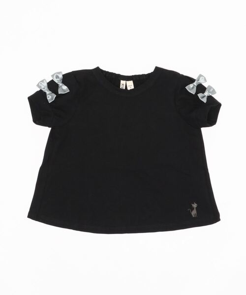 nino（ニノ）の「袖リボン　半袖Tシャツ（Tシャツ/カットソー・キッズ・レッド/クリーム/ブラック/オフホワイト/ベビーピンク・120cm/100cm/90cm/110cm）」の2枚目の写真