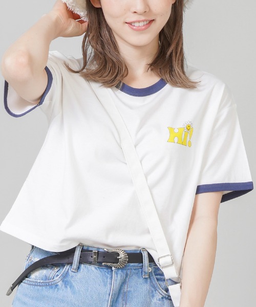 SPINNS（スピンズ）の「NICOバックプリント リンガーTシャツ（Tシャツ/カットソー・レディース・ホワイト/ネイビー/イエロー・ONESIZE）」の8枚目の写真