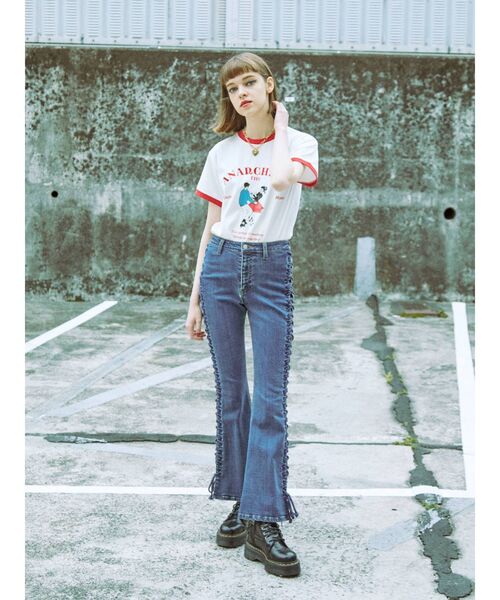 jouetie（ジュエティ）の「レトロカップルトリムTシャツ（Tシャツ/カットソー・レディース・オフホワイト/ブラック/ライトブルー・MEDIUM）」の16枚目の写真