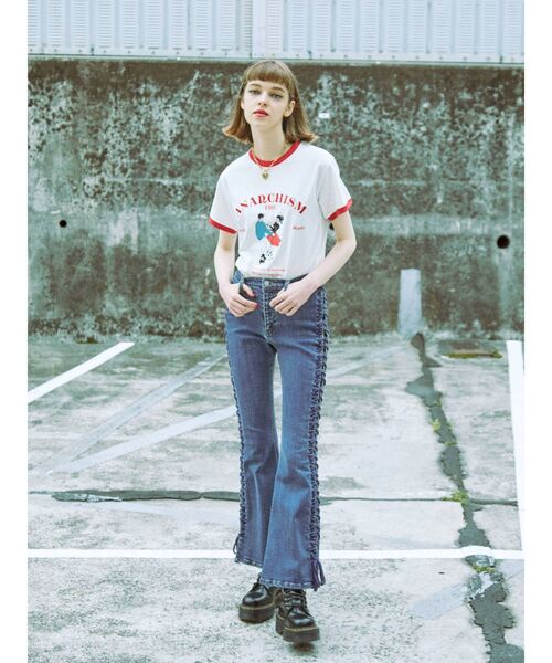 jouetie（ジュエティ）の「レトロカップルトリムTシャツ（Tシャツ/カットソー・レディース・オフホワイト/ブラック/ライトブルー・MEDIUM）」の12枚目の写真