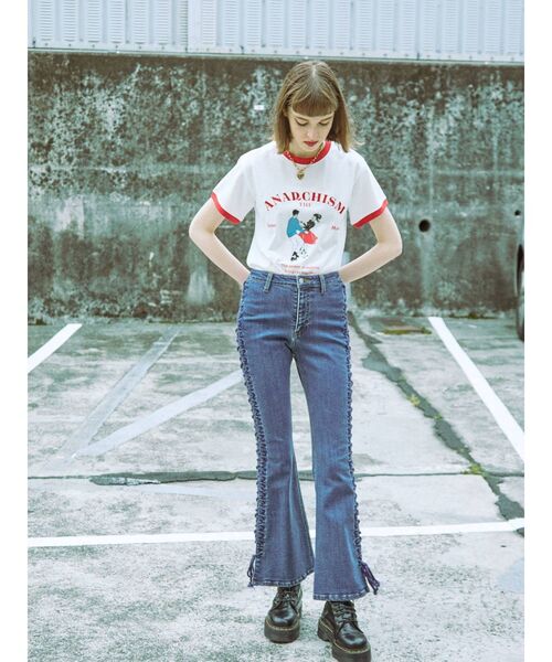 jouetie（ジュエティ）の「レトロカップルトリムTシャツ（Tシャツ/カットソー・レディース・オフホワイト/ブラック/ライトブルー・MEDIUM）」の8枚目の写真