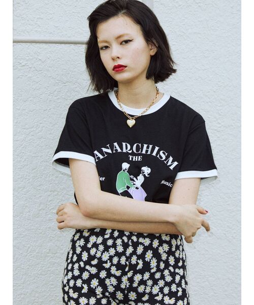 jouetie（ジュエティ）の「レトロカップルトリムTシャツ（Tシャツ/カットソー・レディース・オフホワイト/ブラック/ライトブルー・MEDIUM）」の4枚目の写真