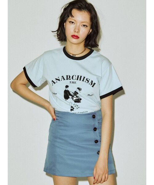 jouetie（ジュエティ）の「レトロカップルトリムTシャツ（Tシャツ/カットソー・レディース・オフホワイト/ブラック/ライトブルー・MEDIUM）」の15枚目の写真