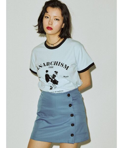 jouetie（ジュエティ）の「レトロカップルトリムTシャツ（Tシャツ/カットソー・レディース・オフホワイト/ブラック/ライトブルー・MEDIUM）」の17枚目の写真