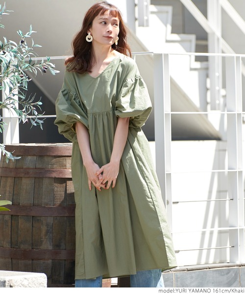 【Acka】オケージョンワンピース　カーキ　サイズ1 coca（coca）（コカ）の「袖バルーンナチュラルワンピース（ワンピース