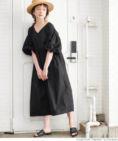 coca（coca）（コカ）の「袖バルーンナチュラルワンピース（ワンピース・レディース・カーキ/ブラック/オレンジ・ONE SIZE）」の12枚目の写真