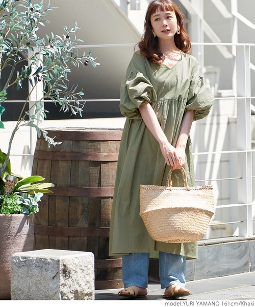 coca（coca）（コカ）の「袖バルーンナチュラルワンピース（ワンピース・レディース・カーキ/ブラック/オレンジ・ONE SIZE）」の11枚目の写真