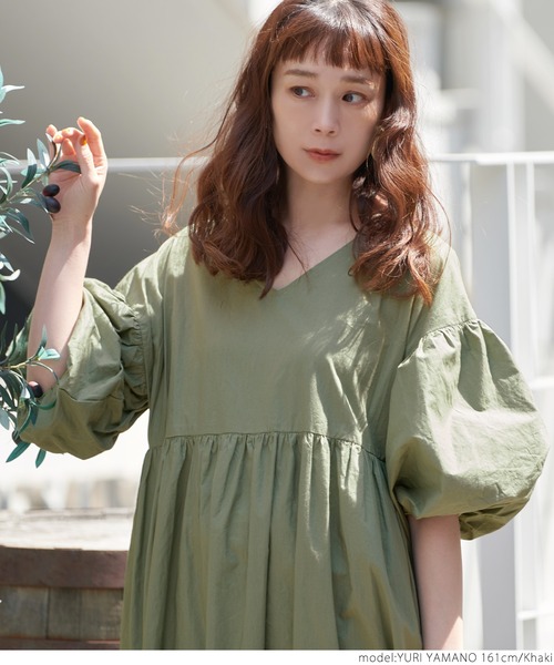 coca（coca）（コカ）の「袖バルーンナチュラルワンピース（ワンピース・レディース・カーキ/ブラック/オレンジ・ONE SIZE）」の10枚目の写真