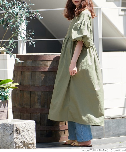 coca（coca）（コカ）の「袖バルーンナチュラルワンピース（ワンピース・レディース・カーキ/ブラック/オレンジ・ONE SIZE）」の9枚目の写真