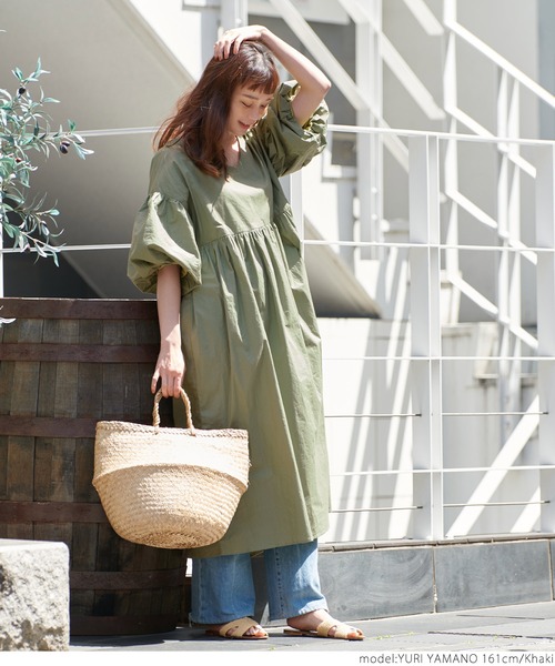 coca（coca）（コカ）の「袖バルーンナチュラルワンピース（ワンピース・レディース・カーキ/ブラック/オレンジ・ONE SIZE）」の8枚目の写真