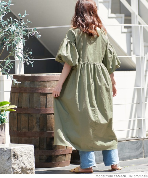 coca（coca）（コカ）の「袖バルーンナチュラルワンピース（ワンピース・レディース・カーキ/ブラック/オレンジ・ONE SIZE）」の7枚目の写真