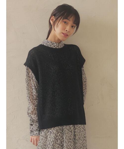 Green Parks(グリーンパークス)の「メッシュニットベスト*(ベスト・レディース・ブラック/モカ/ライトベージュ・FREE)」の4枚目の写真