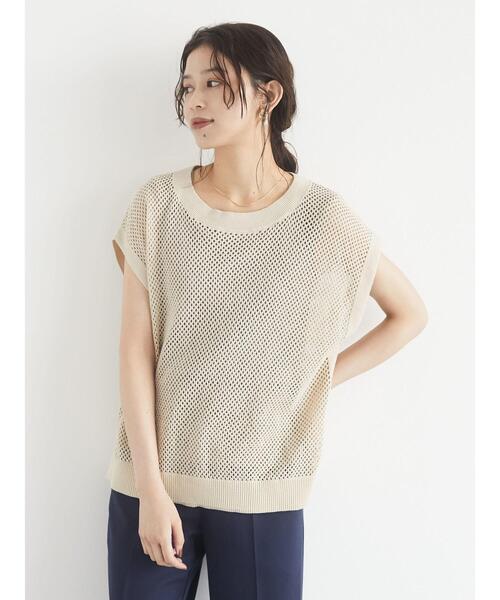 Green Parks(グリーンパークス)の「メッシュニットベスト*(ベスト・レディース・ブラック/モカ/ライトベージュ・FREE)」の5枚目の写真