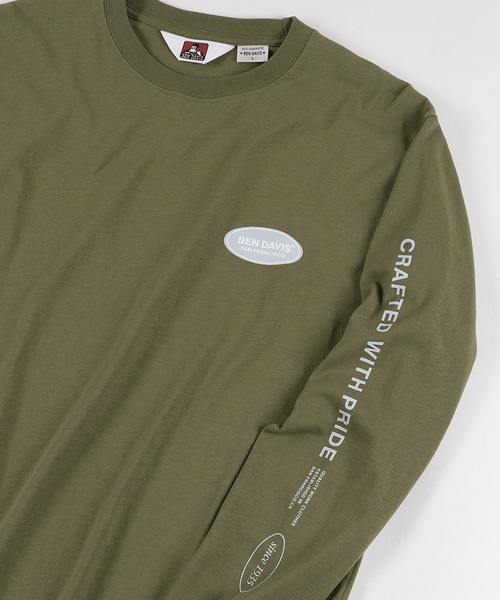 BEN DAVIS(ベンデイビス)の「【BEN DAVIS/ベンデイビス】 バックプリントオーバルロゴ 袖プリント ロンT(Tシャツ/カットソー・メンズ・ホワイト/ブラック/オリーブ・M/L/XL)」の1枚目の写真