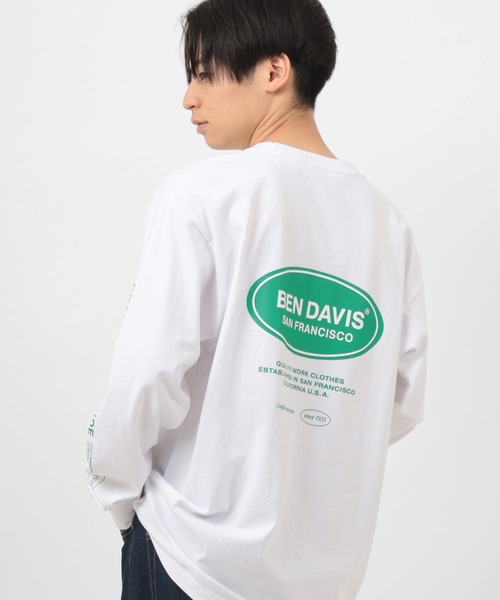 BEN DAVIS(ベンデイビス)の「【BEN DAVIS/ベンデイビス】 バックプリントオーバルロゴ 袖プリント ロンT(Tシャツ/カットソー・メンズ・ホワイト/ブラック/オリーブ・M/L/XL)」の4枚目の写真