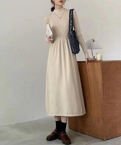 Diosfront(ディオスフロント)の「ハイネックリブニットロングワンピース(ワンピース・レディース・ブラック/ベージュ/ネイビー/モカ・FREE)」の21枚目の写真
