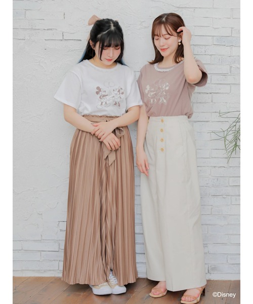 Disney(ディズニー)の「ミッキー&ミニー/フリル付きTシャツ(Tシャツ/カットソー・レディース・ピンク/オフホワイト/ブラウン・FREE)」の11枚目の写真