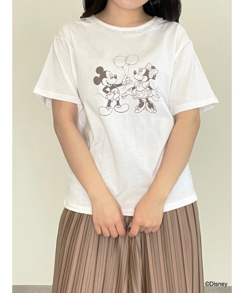 Disney(ディズニー)の「ミッキー&ミニー/フリル付きTシャツ(Tシャツ/カットソー・レディース・ピンク/オフホワイト/ブラウン・FREE)」の8枚目の写真