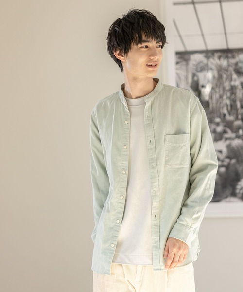 GLOBAL WORK（グローバルワーク）の「ソフトタッチネルバンドカラー/955252（シャツ/ブラウス・メンズ・オフホワイト/ホワイト系その他/スミクロ/グレー系その他/ブラウン系その他/ブラウン系その他2/ベージュ/ライトグリーン/グリーン系その他/ライトブルー/ネイビー系/ボルドー・SMALL/MEDIUM/LARGE/X-LARGE）」の9枚目の写真