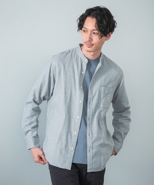 GLOBAL WORK（グローバルワーク）の「ソフトタッチネルバンドカラー/955252（シャツ/ブラウス・メンズ・オフホワイト/ホワイト系その他/スミクロ/グレー系その他/ブラウン系その他/ブラウン系その他2/ベージュ/ライトグリーン/グリーン系その他/ライトブルー/ネイビー系/ボルドー・SMALL/MEDIUM/LARGE/X-LARGE）」の11枚目の写真