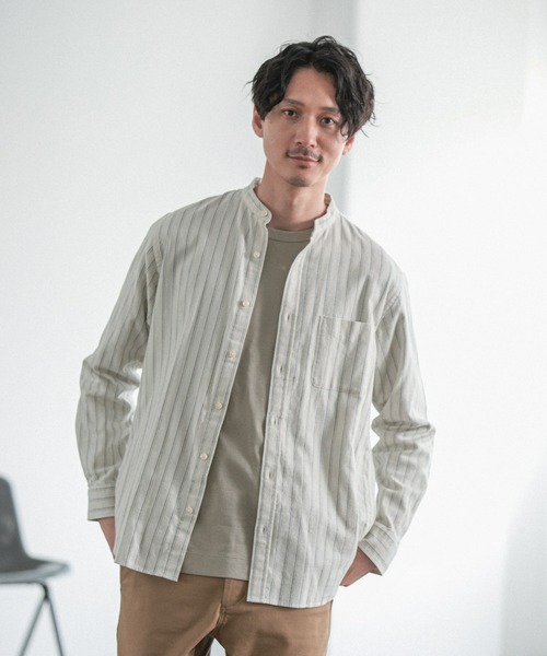 GLOBAL WORK（グローバルワーク）の「ソフトタッチネルバンドカラー/955252（シャツ/ブラウス・メンズ・オフホワイト/ホワイト系その他/スミクロ/グレー系その他/ブラウン系その他/ブラウン系その他2/ベージュ/ライトグリーン/グリーン系その他/ライトブルー/ネイビー系/ボルドー・SMALL/MEDIUM/LARGE/X-LARGE）」の16枚目の写真