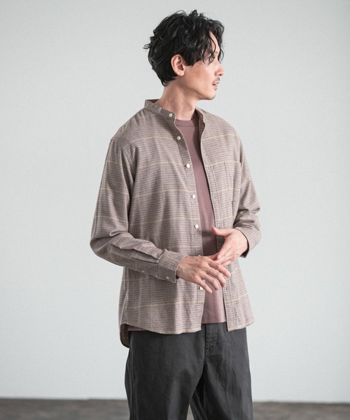 GLOBAL WORK（グローバルワーク）の「ソフトタッチネルバンドカラー/955252（シャツ/ブラウス・メンズ・オフホワイト/ホワイト系その他/スミクロ/グレー系その他/ブラウン系その他/ブラウン系その他2/ベージュ/ライトグリーン/グリーン系その他/ライトブルー/ネイビー系/ボルドー・SMALL/MEDIUM/LARGE/X-LARGE）」の17枚目の写真