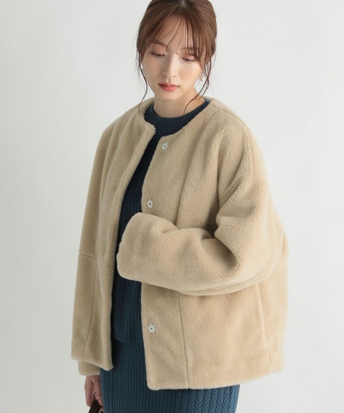 Andemiu(アンデミュウ)の「ボアブルゾン237357(ブルゾン・レディース・チャコールグレー/ベージュ・FREE)」の13枚目の写真