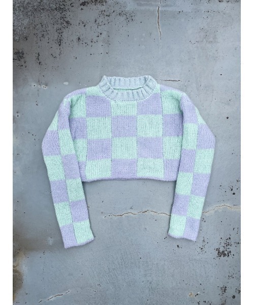 FIG&VIPER（フィグアンドバイパー）の「カラーブロッキングショートニットTOP（ニット/セーター・レディース・ブラック/ライトパープル・FREE）」の12枚目の写真