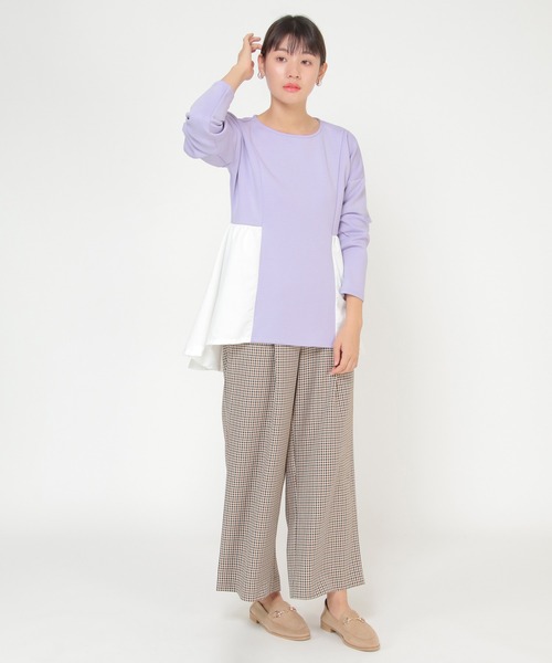 ikka(イッカ)の「ダンボールペプラムプルオーバー(Tシャツ/カットソー・レディース・ライラック/キャメル・L/M)」の12枚目の写真