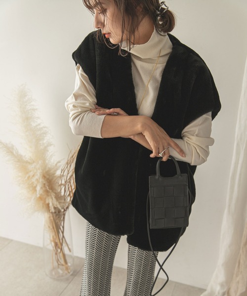 rectangle（レクタングル）の「ノーカラーファーベスト（その他アウター・レディース・アイボリー/ブラック・FREE）」の8枚目の写真