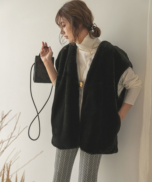 rectangle（レクタングル）の「ノーカラーファーベスト（その他アウター・レディース・アイボリー/ブラック・FREE）」の10枚目の写真