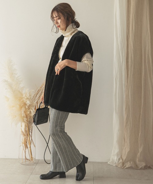 rectangle（レクタングル）の「ノーカラーファーベスト（その他アウター・レディース・アイボリー/ブラック・FREE）」の11枚目の写真