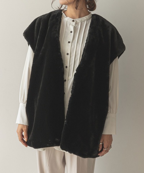 rectangle（レクタングル）の「ノーカラーファーベスト（その他アウター・レディース・アイボリー/ブラック・FREE）」の13枚目の写真