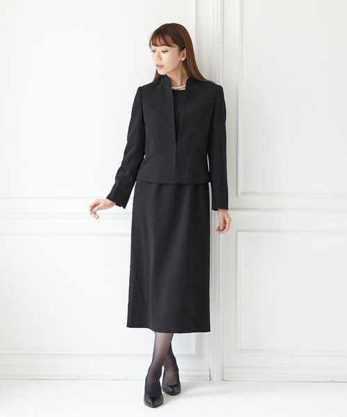 【喪服礼服】スタンドネックジャケット ウエストゴムワンピース ブラックフォーマル AIMER（エメ）の「【喪服】スタンドネックジャケット・ノー