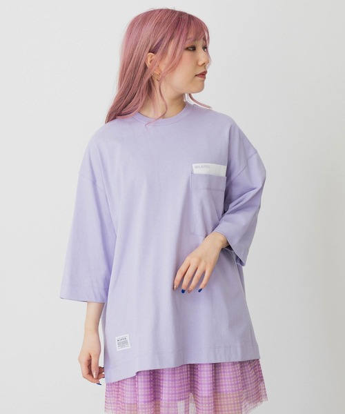 MILKFED.（ミルクフェド）の「BACK TAPE LOGO POCKET S/S TEE（Tシャツ/カットソー・レディース・ベージュ/ホワイト/ライトパープル/ブラック・ONE SIZE）」の5枚目の写真
