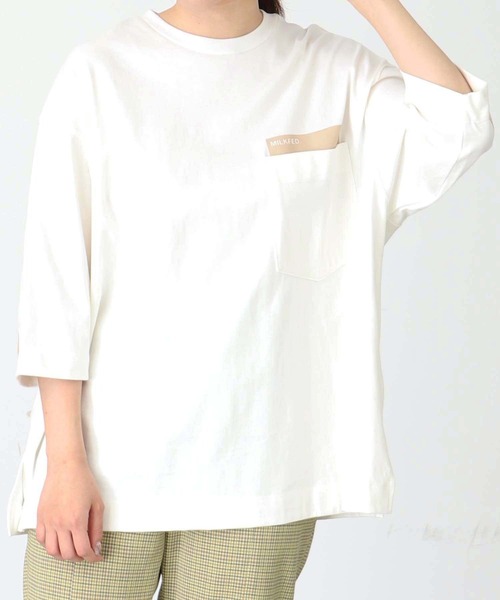 MILKFED.（ミルクフェド）の「BACK TAPE LOGO POCKET S/S TEE（Tシャツ/カットソー・レディース・ベージュ/ホワイト/ライトパープル/ブラック・ONE SIZE）」の11枚目の写真